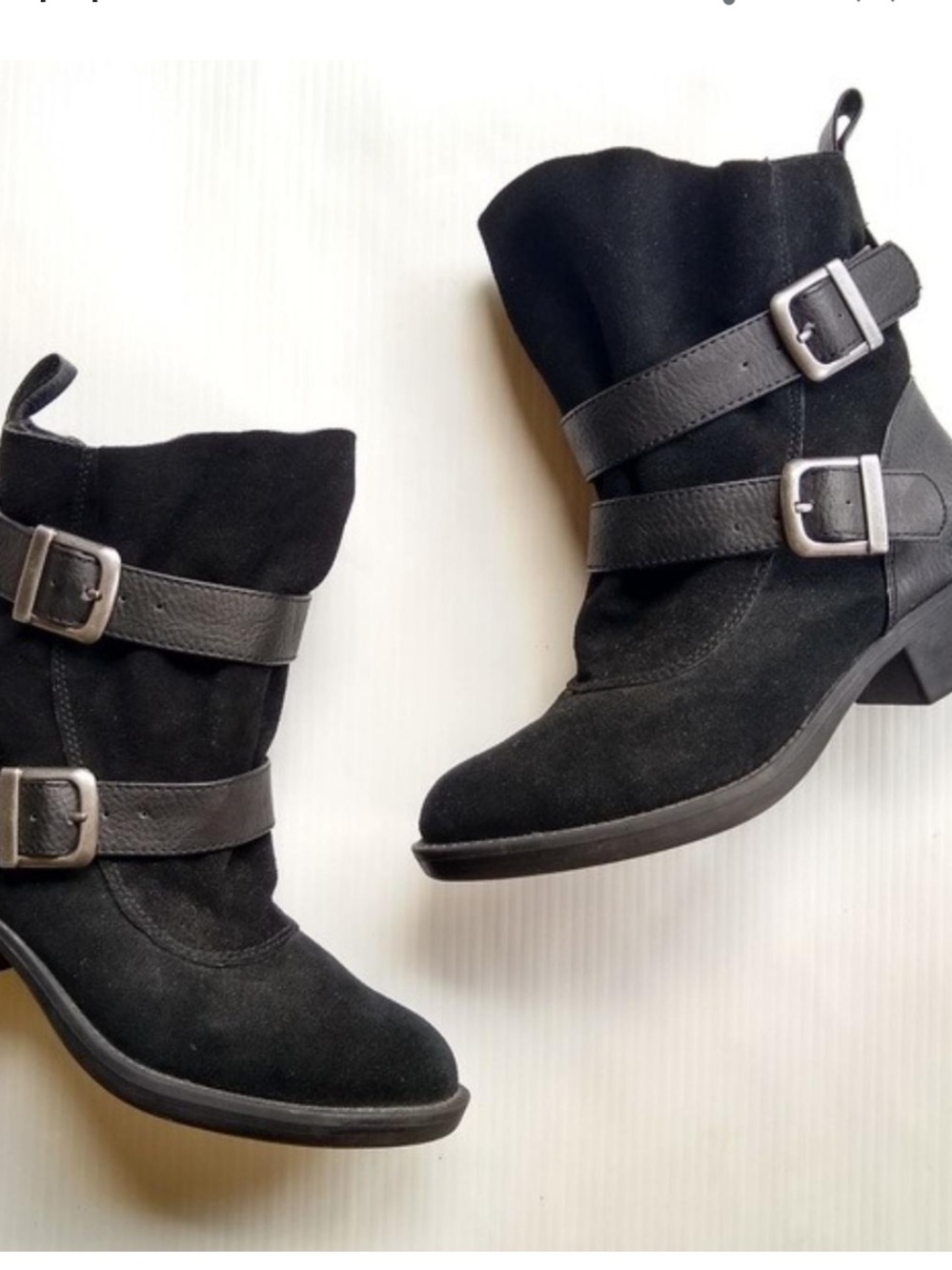 MIA Odetta Suede and Leather Mid Calf Moto Silver Buckle Boots. Grunge. SZ 8.5